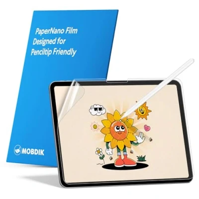 Afbeelding van MOBDIK 2 stuks Paperfeel schermbeschermer compatibel met iPad Air 13 inch/iPad Pro (2024) [Nieuwe versie gemaakt voor natuurlijk schrijven] [minder reflectie] [penpuntvriendelijk] [met eenvoudige