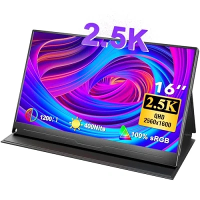 Afbeelding van Draagbare Monitor 2.5K UPERFECT 16 Inch Mobiel display met 1200:1 Hoge Contrastverhouding 400 Nits 2560x1600 IPS scherm HDMI USB C voor PC Laptop Smartphone Xbox Switch PS4/5, VESA compatibel