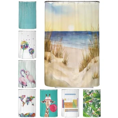 Afbeelding van arteneur® Antischimmel douchegordijn, zeekust, 120 x 200 cm, gerecycled, Oeko Tex standaard 100, verzwaarde zoom, ondoorzichtig, waterdicht, wasbaar, inclusief 8 ringen