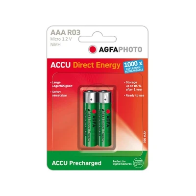 Afbeelding van Agfaphoto Oplaadbare Batterij NiMH, Micro, AAA, HR03, 1.2V/950mAh Instant Energy, Voorgeladen, Retai