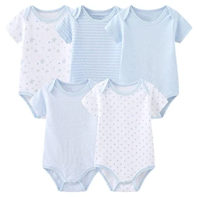 Afbeelding van Chamie Baby Bodysuit Katoenen Vesten met korte mouwen voor pasgeborenen, 5 pack pak uit één stuk jongens en meisjes 0 12 maanden.., Blauw, 3 6 maanden