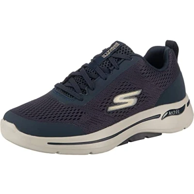 Afbeelding van Skechers Go Walk Arch Fit idyllische sneaker voor heren, Navy Textiel Synthetische Gouden Trim, 46 EU