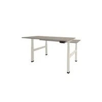 Afbeelding van Dextro plus duo zit/sta 160x80cm, electrisch hoogte verstelbare werkplek, H poot frame. Frame kleur wit (RAL9010) en blad licht grijs.