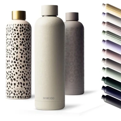 Afbeelding van MAMEIDO roestvrij staal drinkfles 750ml lekvrije thermosfles, waterfles BPA vrij, geïsoleerde fles, koffie &amp; thee (Crystal Sand, 0,75l)