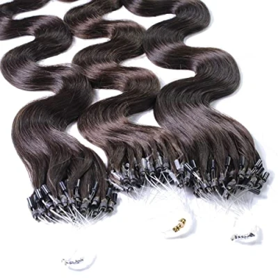 Afbeelding van Hair2Heart 25 x 0,5 g microring extensions van natuurlijk haar, 50 cm, kleur #2 donkerbruin, golvend