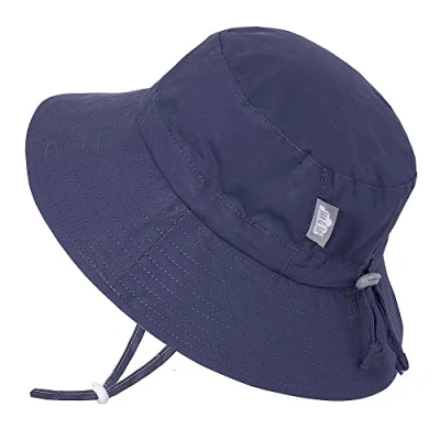 Afbeelding van Jan &amp; Jul Newborn Infant Baby Girl Boy Cotton Bucket Sun Hat 50 UPF Protection, Adjustable Good Fit, Stay on Tie (S: 0 6m, Navy)