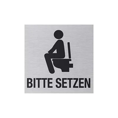 Afbeelding van Metafranc Plakbord &quot;Bitte setzen&quot; 80 x mm van aluminium in moderne roestvrijstalen look zelfklevende achterkant/bewegwijzering/infobord/toiletbord/ 507180