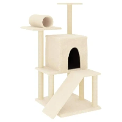 Afbeelding van vidaXL Kattenmeubel met sisal krabpalen 110,5 cm crèmekleurig