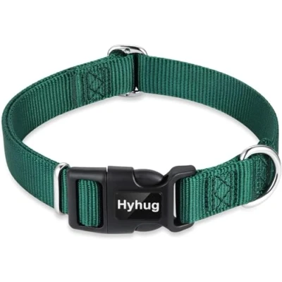 Afbeelding van Hyhug Design Classic Basic nylon hondenhalsband, kan hondenpenning installeren (groot, donkergroen)