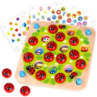 Afbeelding van Nene Toys Memory Spel met Lieveheersbeestjes Houten Geheugen voor Kinderen 3, 4, 5 Jaar 10 Patronen Educatief Speelgoed Stimuleert de Ontwikkeling van en Cognitieve Vaardigheden