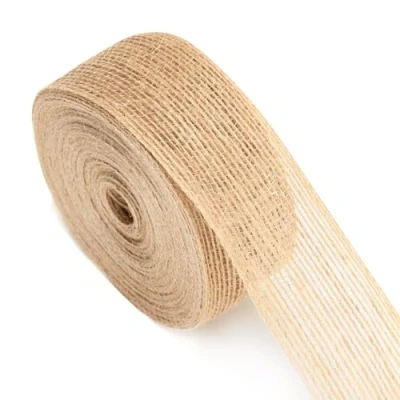 Afbeelding van G2PLUS jute lint, natuurlijk, 3,8 cm x 10 m, vintage lint voor geschenkverpakkingen, kerstdecoraties en bruiloft