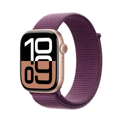Afbeelding van Apple Watch S10 46mm Rose Gold Aluminium Plum Sport Loop (145 220mm)