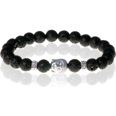 Afbeelding van Kralen armband Lavasteen Buddha Zilverkleurig