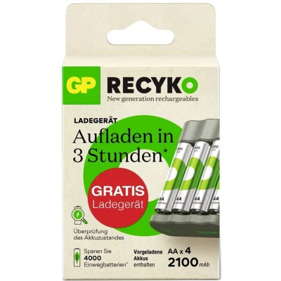 Afbeelding van GP Aktion Gratis Ladegerät USB Modell B441 inkl. 4x AA Akku Oplaadbare batterij (penlite) NiMH 2100 mAh 1.2 V 1 set(s)