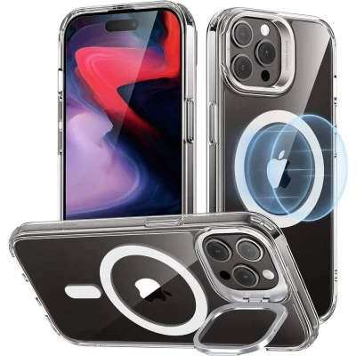 Afbeelding van ESR Classic Hybrid HaloLock Case + Stash Stand Backcover Apple iPhone 15 Pro Max Transparant MagSafe compatible