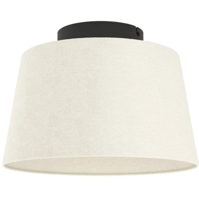 Afbeelding van EGLO plafondlamp Febres, plafonnière van bouclé stof, woonkamerlamp zwart metaal en wit textiel, lamp plafond woonkamer, E27 fitting, Ø 35 cm