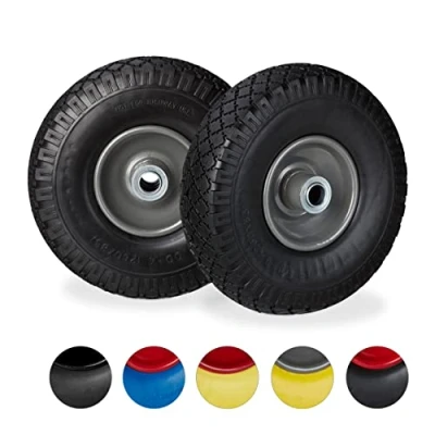Afbeelding van Relaxdays steekwagenwiel set van 2 stuks rubberband bolderkar 100 kg stalen velg Zwart grijs
