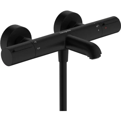 Afbeelding van hansgrohe Ecostat Element Badthermostaat opbouw, Badkraan met veiligheidsblokkering (SafetyStop) bij 40 C, thermostaat voor de badkuip, mengkraan 2 functies, mat zwart, 13347670