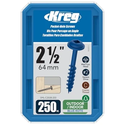 Afbeelding van KREG® Blue Kote™ Schroeven met pocketgat 64 mm/2,50&quot;, 8 grove draad, Maxi Loc™, 250 stuks