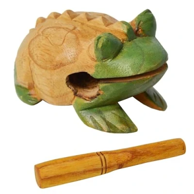 Afbeelding van A Star Handgemaakte Houten Kikker Guiro Schraper Toonblok, 12cm met klopper