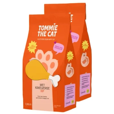Afbeelding van Tommie the Cat 100% graanvrije kattenbrokken kattenvoer droogvoer bomvol verse kip 2 zakken 4,4kg