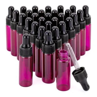 Afbeelding van Pxyelec 30 stuks 5 ml (1/6 oz) glazen druppelflesjes roze etherische olie fles met taps toelopende druppelaars Gebruik voor geur, lotion,