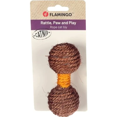 Afbeelding van Flamingo Justo kattenspeelgoed, bruin en geel, 11,8 x 5 cm, met rammelgeluid kattenkruid