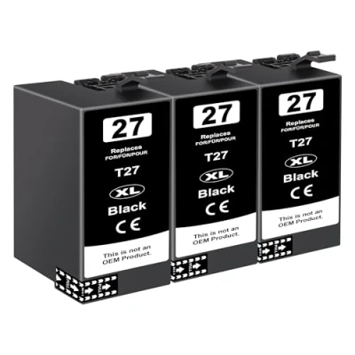 Afbeelding van 27XL 3 zwarte inktcartridges, compatibel met Epson 27 XL, voor Workforce WF 3620, 7720, 7610, 3640, 7620, 7715, 7210, 7110, 7710