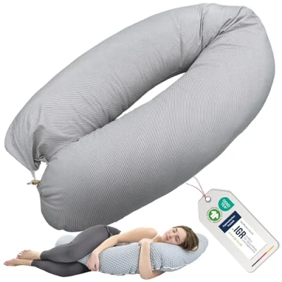 Afbeelding van sei Design XXL Borstvoedingskussen, 190 x 30 cm, ergonomisch, zwangerschapskussen, zijslaapkussen, comfortkussen voor volwassenen, afneembare overtrek van katoen, zwangerschapskussen baby
