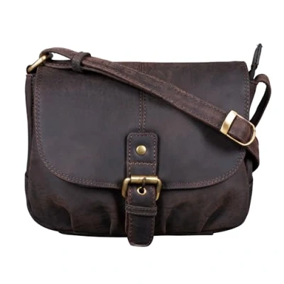 Afbeelding van STILORD &#039;Iris&#039; lederen handtas dames kleine vintage schoudertas voor uitgaan klassieke avondtas feesttas echt leer, Kleur:donker bruin