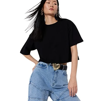Afbeelding van Trendyol TWOSS23TS00038 Volwassenen Vrouwen T shirt Zwart M