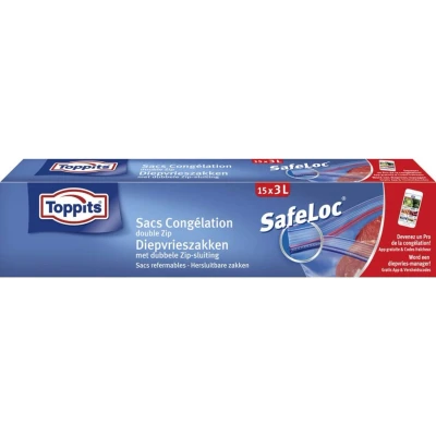 Afbeelding van 12x Toppits Safeloc Zip Diepvrieszakken 3 liter 15 zakken
