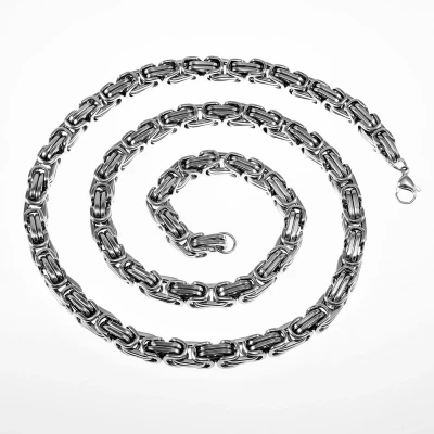 Afbeelding van 8mm Vierkante Koningsketting Heren Stalen Zilverkleur Schakelketting