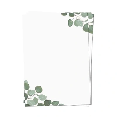 Afbeelding van Presentou 50 x briefpapier aan beide zijden bedrukt, 120 gram papier, motiefpapier, oorkonde, menu, liefdesbrief (eucalyptus, vellen)