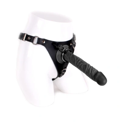 Afbeelding van Leren Strap On Met Zwarte Dildo 23 cm