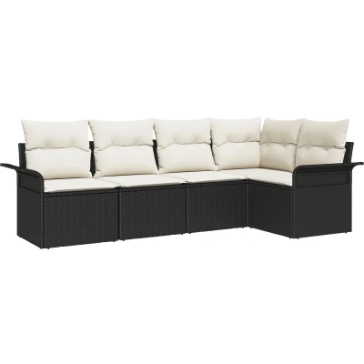Afbeelding van vidaXL 5 delig Tuin Sofa Set met Kussens Zwart Poly Rattan, 2 zits Opslag &amp; Rattan