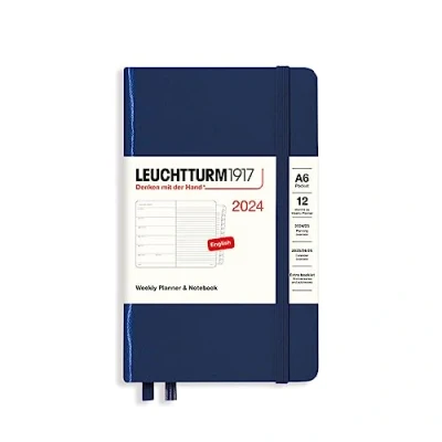 Afbeelding van Leuchtturm1917 weekplanner + notities agenda 2024 a6 hardcover 12 maanden donker blauw