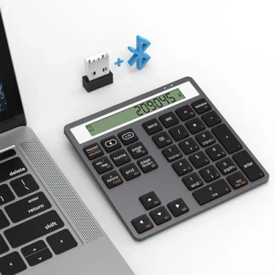 Afbeelding van Bluetooth &amp; 2.4G nummerblok met rekenmachine voor laptops en computers, dual mode nummerblokken 34 toetsen display Macbooks, pc, laptops, Windows
