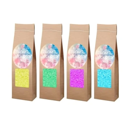 Afbeelding van Suikerwatten suikerset 4 x 200g AZO vrij natuurlijk aroma en kleurstoffen voor ca. 60 porties