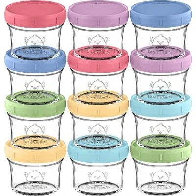 Afbeelding van 12 Pack Baby Food Glass Containers 4 oz Leak Proof, Microwavable, Storage Container Bullet Jars Freezer, Dishwasher Safe Puree Feeding Jar (Nord)