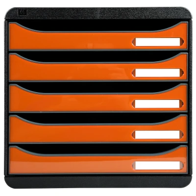Afbeelding van Exacompta ref. 3097288D Ladebox Bureau kantoor BIG BOX PLUS met 5 laden voor A4+ documenten Afmetingen: Diepte 34,7 x Breedte 27,8 Hoogte 27,1cm Zwart/Tangerine oranje glanzend