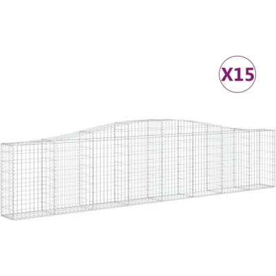 Afbeelding van vidaXL Schanskorven 15 st gewelfd 400x30x80/100 cm ijzer