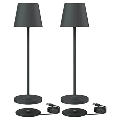 Afbeelding van Klighten 2 stuks dimbare led tafellamp, warme lichtkleur 3000 K, oplaadbaar, design tafellamp met USB laadstation, antraciet, aluminium, voor binnen en buiten