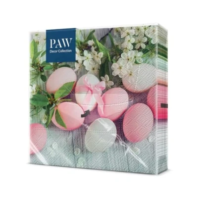 Afbeelding van PAW Papieren Servetten 3 laags (33 x 33 cm) 20 Stuks Perfect voor Pasen, Feesten, Lente en Vieringen Tafeldecoratie Paasfeest Kleurrijke Eieren met Bloemen