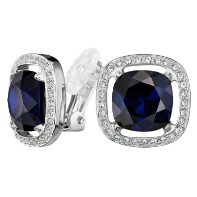 Afbeelding van Traveller Clip Oorbellen Oorclips Dames Zilverkleurig Kristal Blauw Indigo Vierkant Geplatineerd 157621
