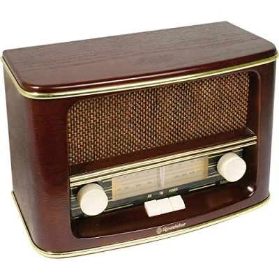 Afbeelding van Roadstar HRA 1500N Nostalgische radio met behuizing van echt hout (FM en MW Tuner, 12 Watt muziekvermogen, werkt op batterijen), bruin