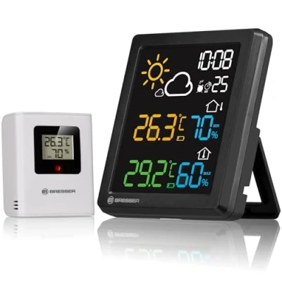 Afbeelding van Bresser MeteoCast Pico Weerstation, thermo hygro buitensensor, max./min. waardeopslag, DCF gestuurde tijd, wekfunctie, kleurendisplay en batterijniveau indicator