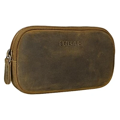 Afbeelding van STILORD &#039;Mike&#039; Pennenzak Leder Vintage Etui voor School Werk Accessoire Ideaal als Pennenetui Organizer en Make Up Tasje Echt Leer, Kleur:middel bruin