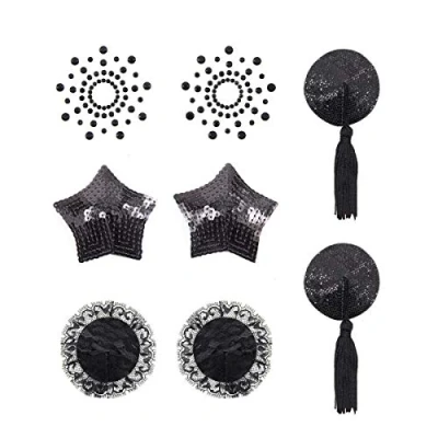 Afbeelding van EQLEF Zelfklevende tabletten voor het opplakken van tepels met kwast, lingerie, 4 stijlen, Zwart, M
