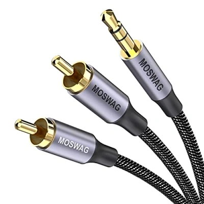Afbeelding van 3,5 mm MOSWAG stekker naar 2RCA audiokabel HiFi Cinch Y stereo audio splitterkabel Metalen omhulsel Compatibel met luidsprekers Muziekspeler voor tablet